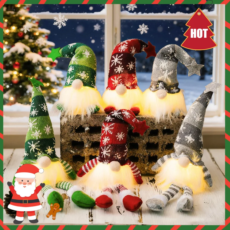 زينة عيد الميلاد التي تعمل بالبطارية: دمية محبوكة على شكل ندفة الثلج المتوهجة - ديكور جنوم، الضوء المحيط، ديكور المنزل