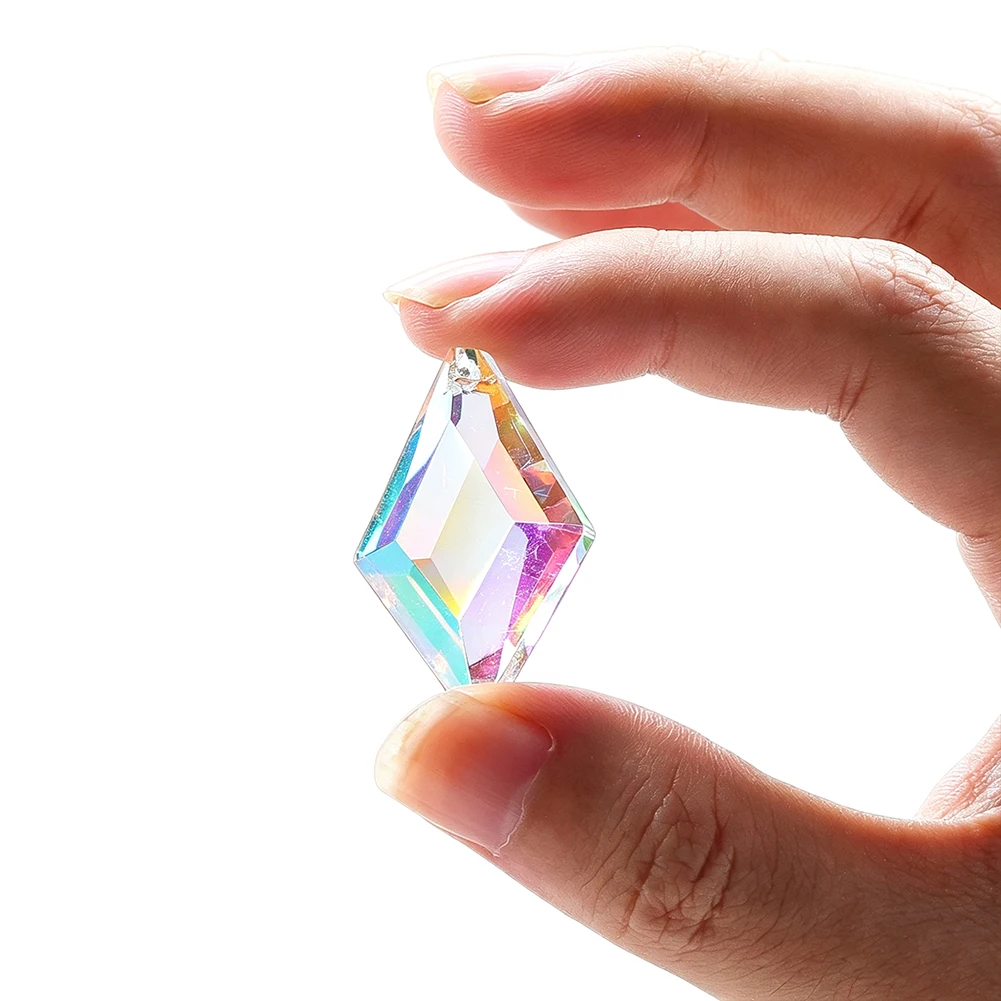 5pcs 38mm Rhombic Crystal DIY Suncatcher Wind Chimes Making Pendant Glass Prism Rainbow Maker Window Hanging Garden Party Decor