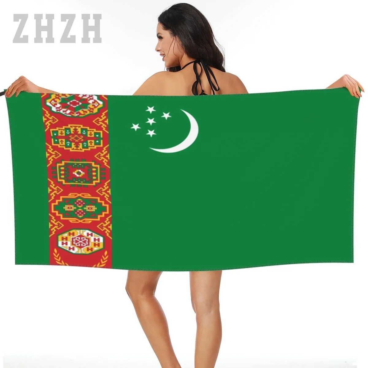 More Design Turkmenistan Flag Emblem Bath Towel Quick dry Microfiber Absorbing Soft Water Breathable Beach Swimming Bathroom
