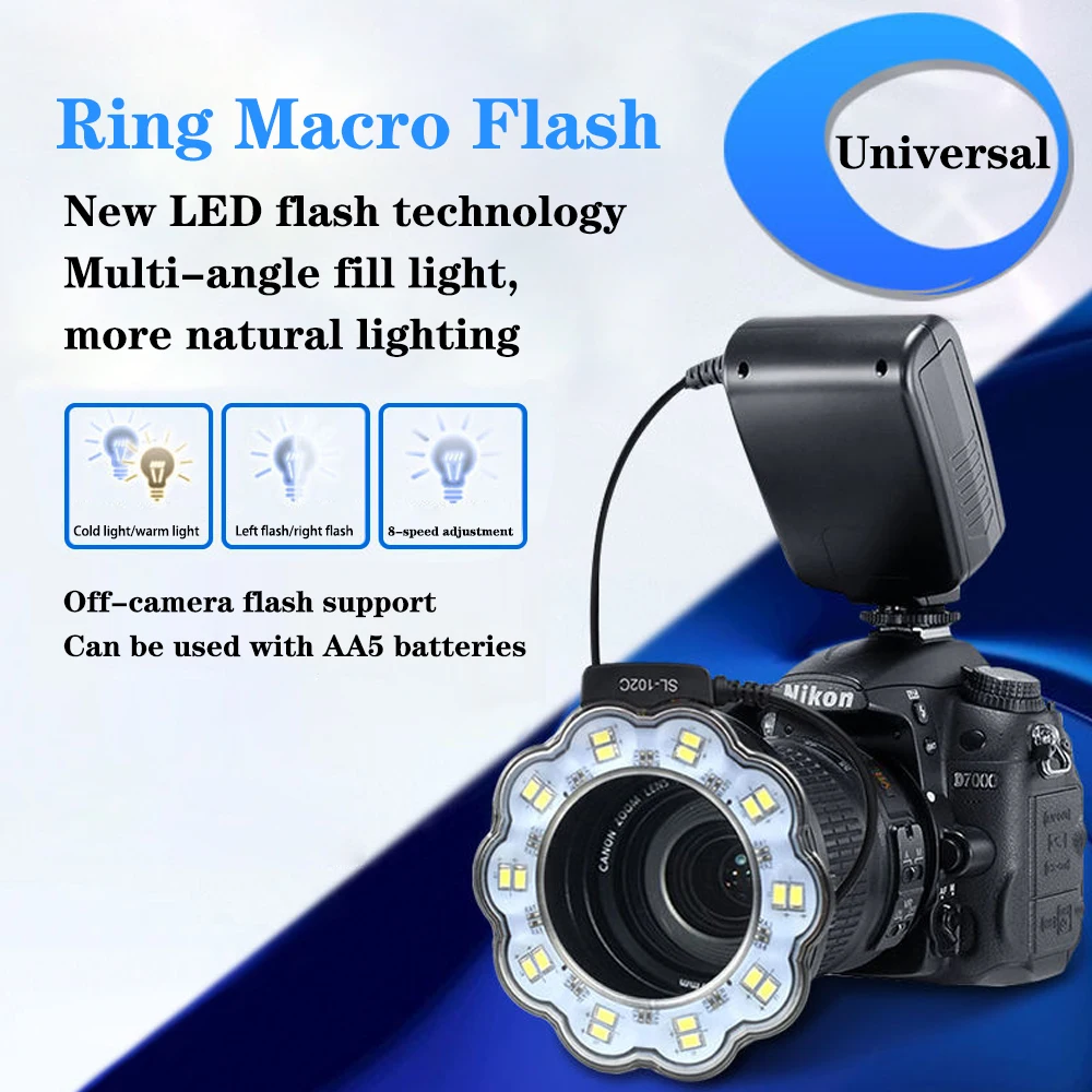 Macro LED Ring Flash Light With 8 Adapter Ring for Sony Nikon Canon Fuji Pentax Olympus Panasonic DSLR Camera aro de luz Kits