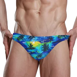 Discount Men's Underwear Swim Trunks New Men Swimsuit Sexy Men Swimming Shorts Men Briefs Beach Sports Palm-Tree Swimming Shorts