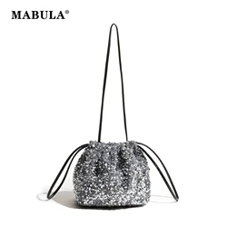 MABULA Small Drawstring Aesthetic Sequins Sling Pouch Luxury Women Sparkling Cross Body Lipstick Bag Glitter Evening Purse