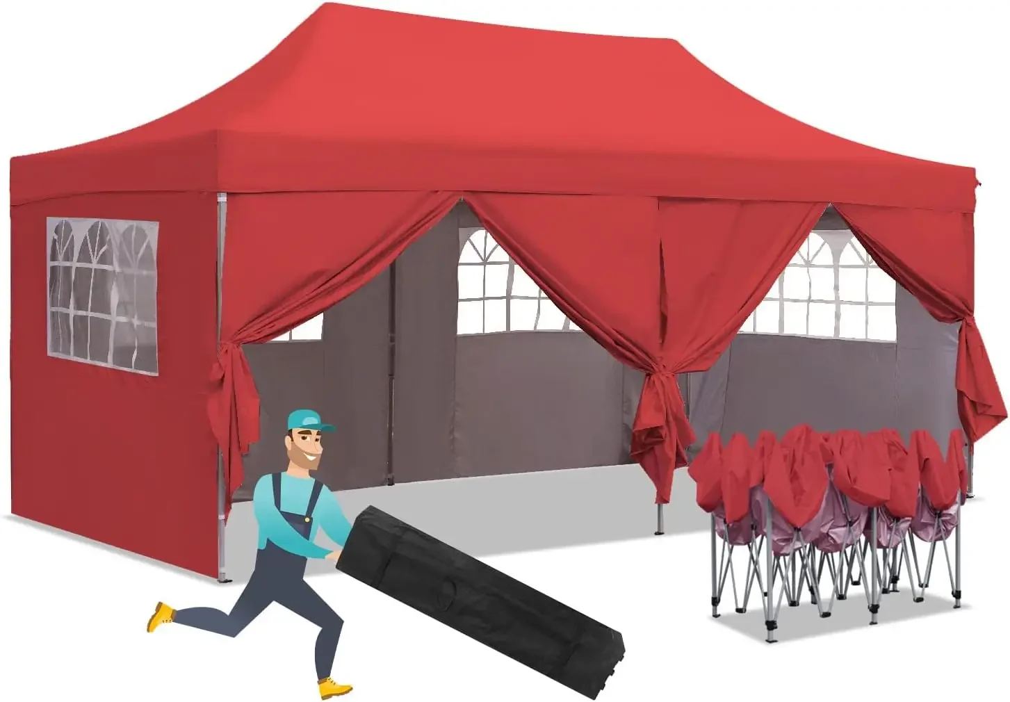 Toldo emergente instantáneo de 10x20 pies, carpa de fiesta, Gazebos plegables de servicio pesado con paredes laterales extraíbles y bolsa con ruedas, impermeable