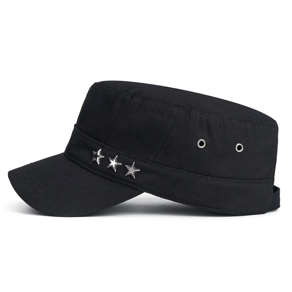 Casual Cotton Flat Top Hat Stars Solid Adjustable Baseball Cap Visor Fishing Cadet Hat Men Sunscrean