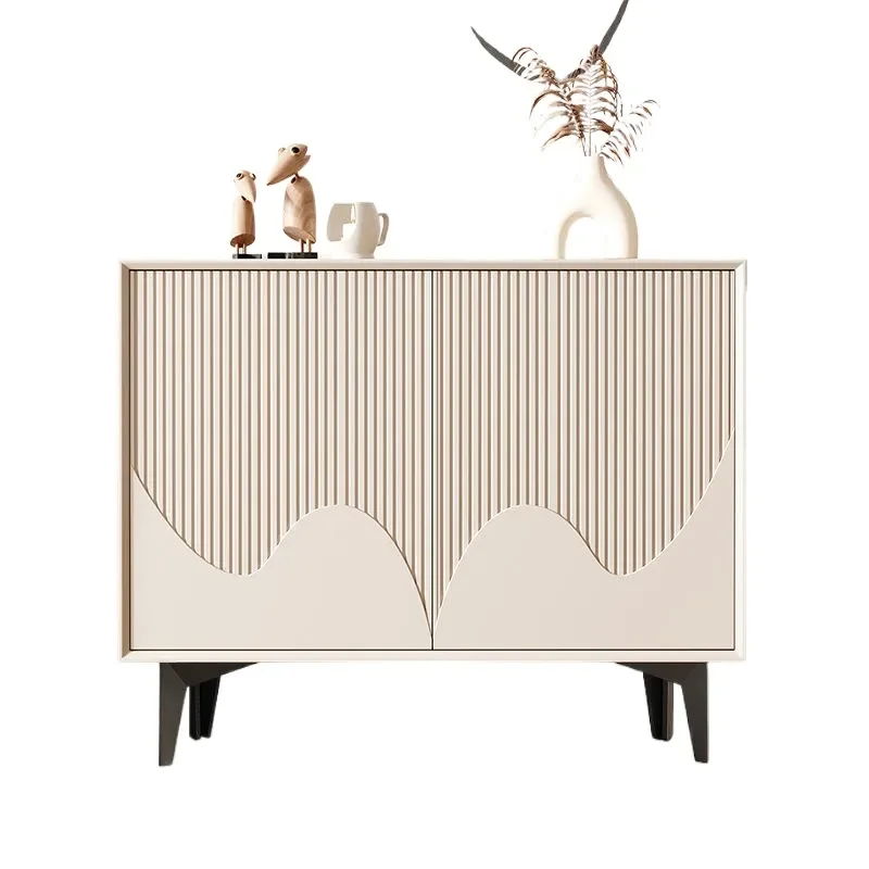 Cream Entryway Shoe Cabinet with Sintered Stone Door Large Capacity Storage Unit Modern Light Luxury Home Organizer