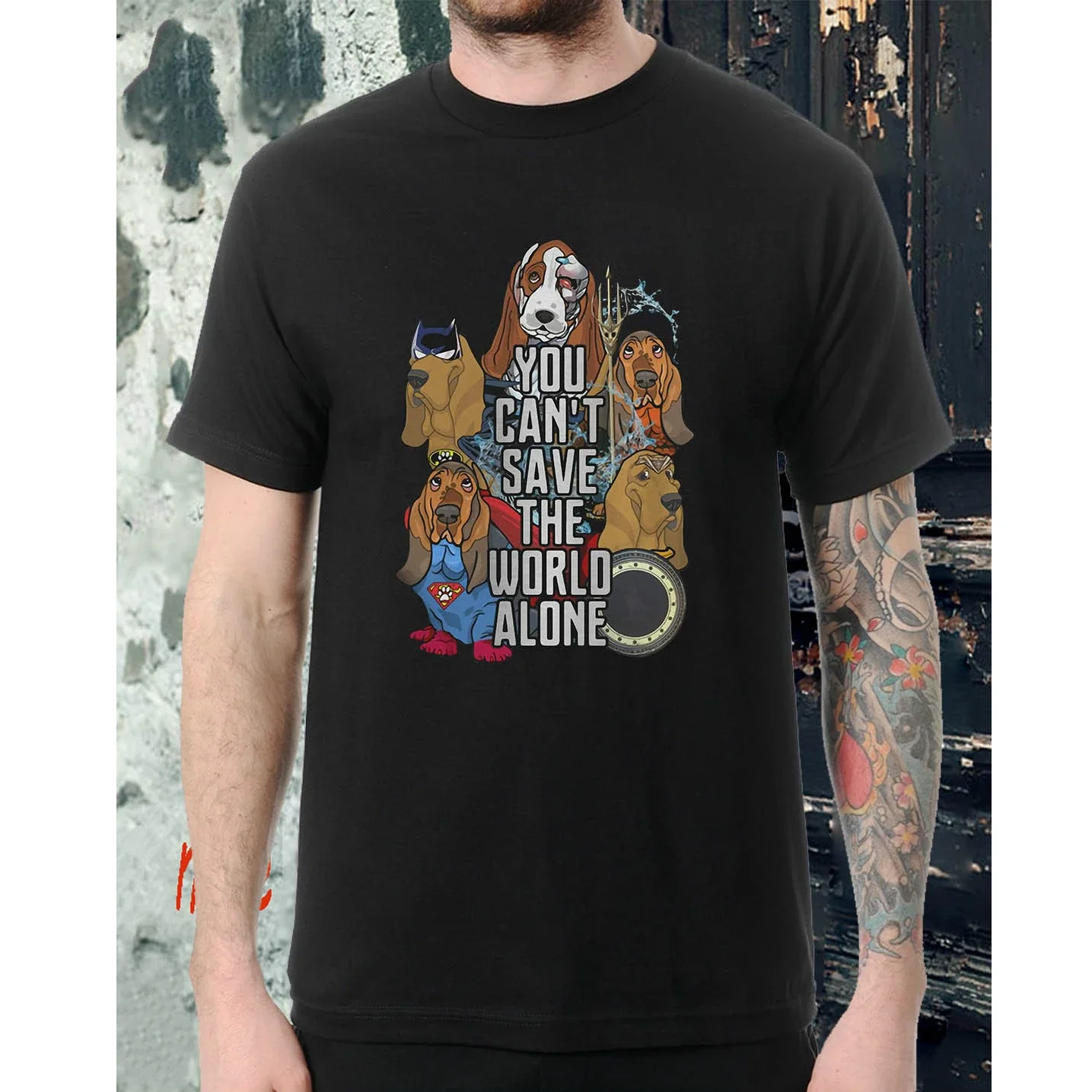 You Can't Save The World Alone. Superhero Basset Hound T Shirt. New 100% Cotton Short Sleeve O-Neck T-shirt Casual Mens Top