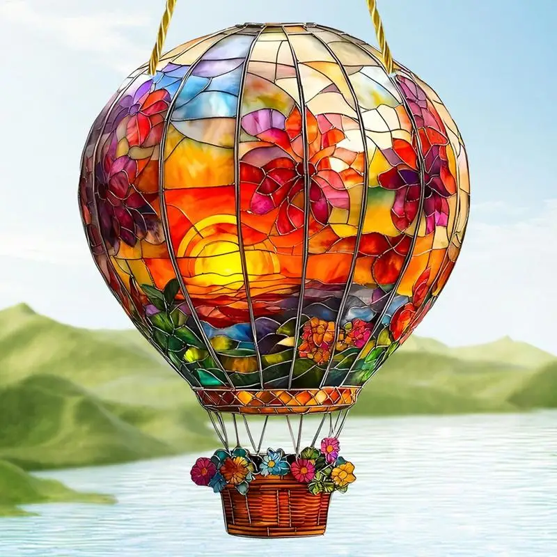 Hot Air Balloon Sun Catcher 2D Acrylic Wall Mount Multicolored Decor Indoor Window Decoration Art Ornament For Home Car Interior