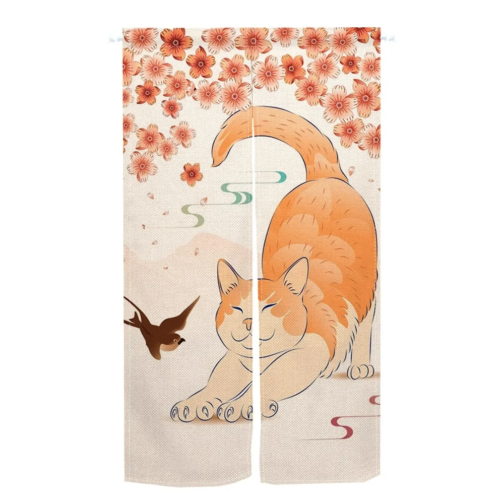 Japońska zasłona do drzwi Noren Ukiyo-e kolorowa seria Lucky Cat malowana kuchnia sypialnia przedpokój cieniowanie wejście konfigurowalny