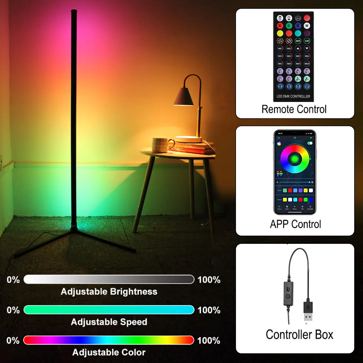 120cm/160cm inteligentny ściemniany pasek stojąca lampa LED narożnik RGB podłoga lampa do sypialni do gier salon dekoracja w stylu skandynawskim