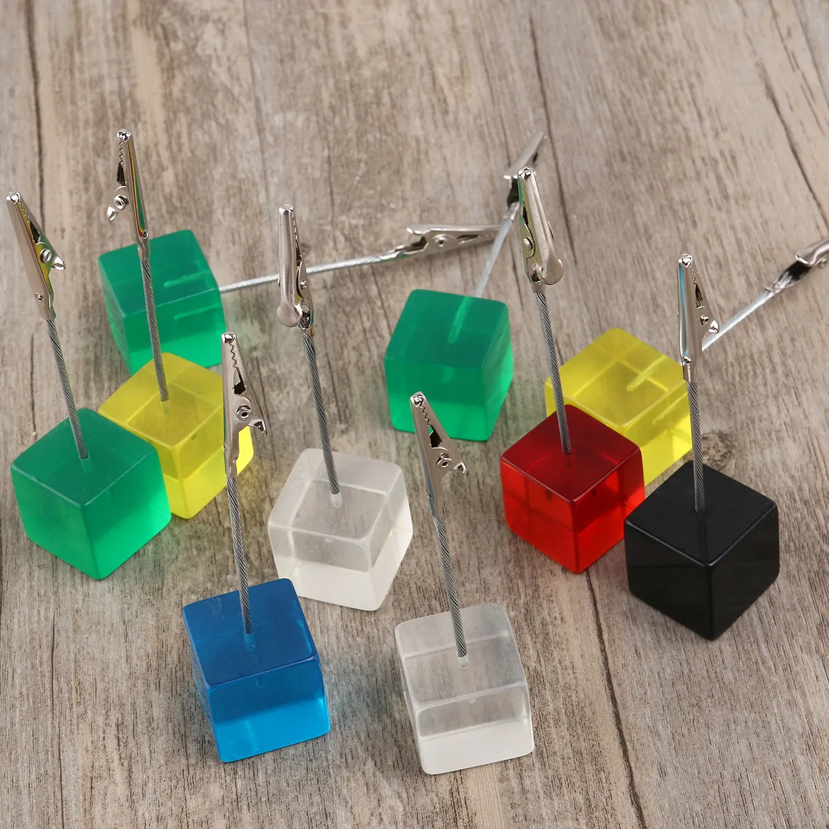 10Pcs Memo Card Holder Cube Wire Resin Base Desktop Photo Clip Flexible Rope Metal Crocodile Clip Office Display Black