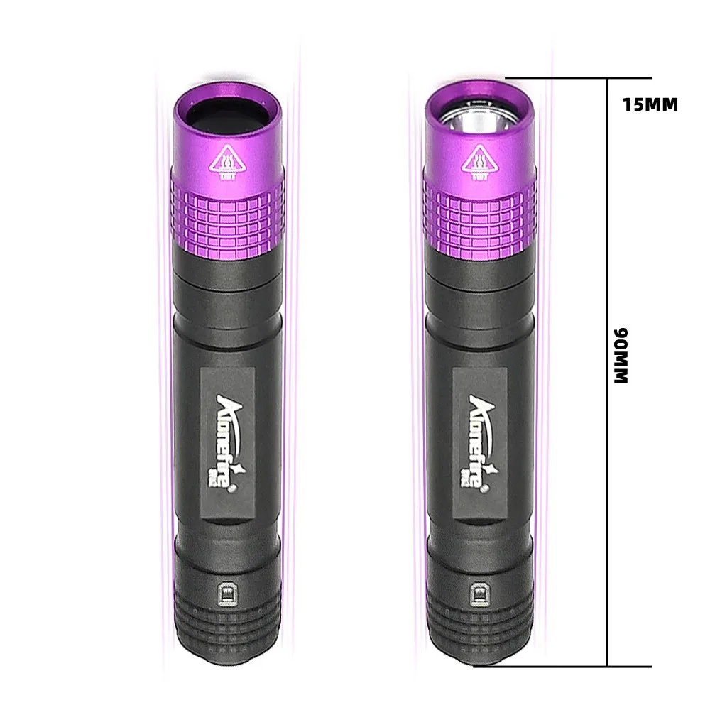 Short purple pen light Small flashlight using a AAA battery 3W power fixed focus UV anti-counterfeiting check light