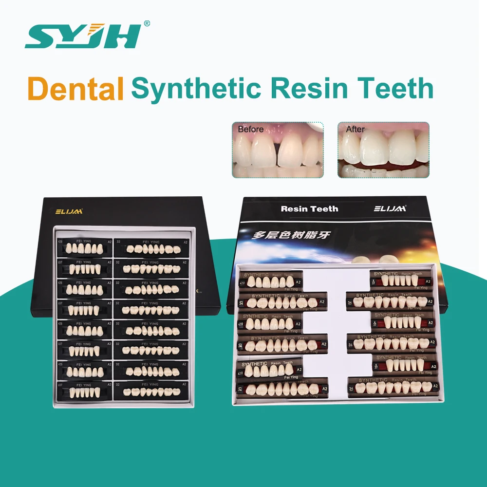 Dental Synthetic Resin Teeth Dental Denture Teeth Upper Anterior Lower Posterior Teeth Acrylic A2 A3 2 Layers Dentist Materials