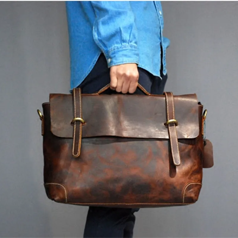 vintage genuine leather Men Handbags Shoulder Bag Diagonal 14