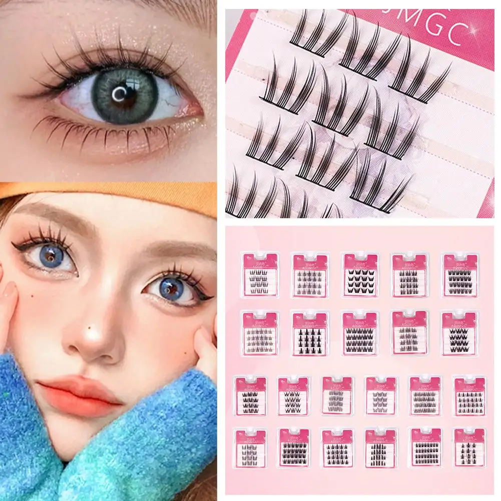 ขนตาปลอมแบบแบ่งส่วนสำหรับผู้หญิงต่อขนตาธรรมชาติแผ่นบางปีศาจน้อยสไตล์ดอกทานตะวันแพ็คเดินทางเครื่องมือแต่งหน้า