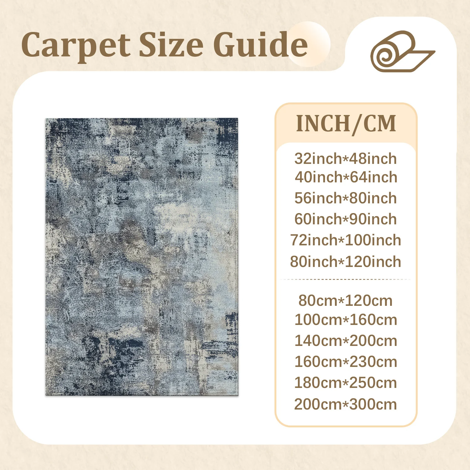Large Abstract Distressed Area Rug, Soft Velvet Low Pile Indoor Floor Rug with Non-slip Dotted Backing, Machine Washable Blue Gray Beige Carpet for Living Room Bedroom Home Decor