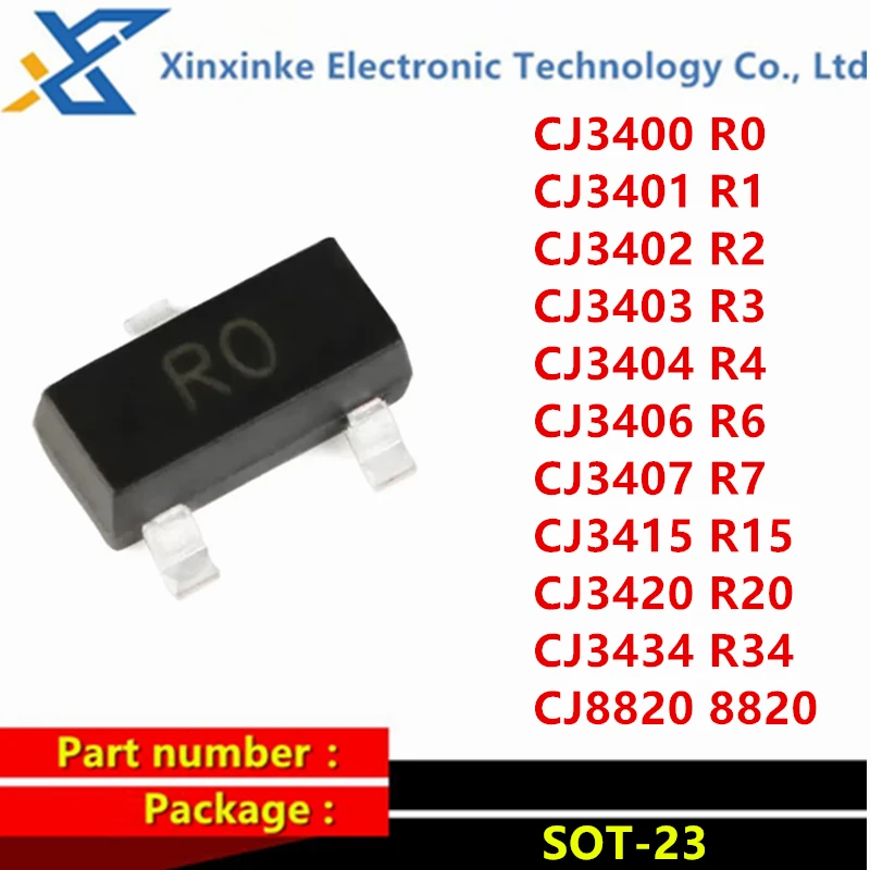 50 قطعة CJ3400A روا CJ3400 R0 3401 R1 3402 R2 3403 R3 3404 R4 3406 R6 3407 R7 3415 R15 3420 R20 3434 R34 CJ8820 8820 SOT-23 MOS #1