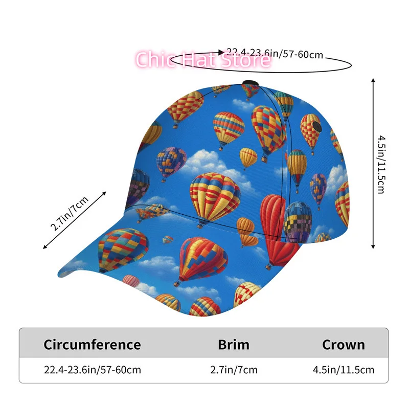 Stylish Design Featuring a Single Piece with Vibrant Hot Air Balloon Graphics, This Classic Baseball Cap Is a Casual Adjustable