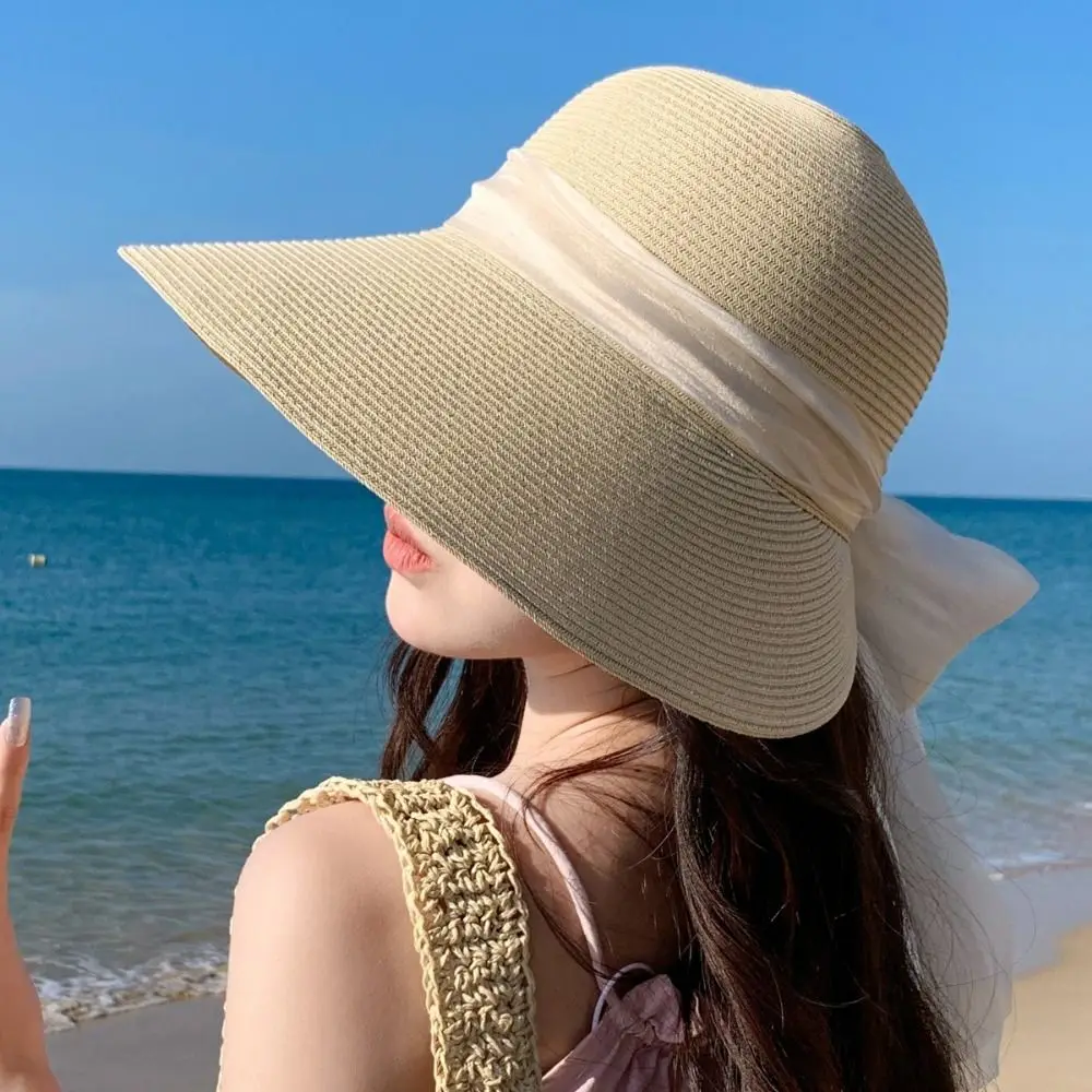 

Fashion Foldable Woman's Straw Hat Wide Brim Elegant Sun Protection Cap Breathable UV Protection Straw Sun Hat Travel