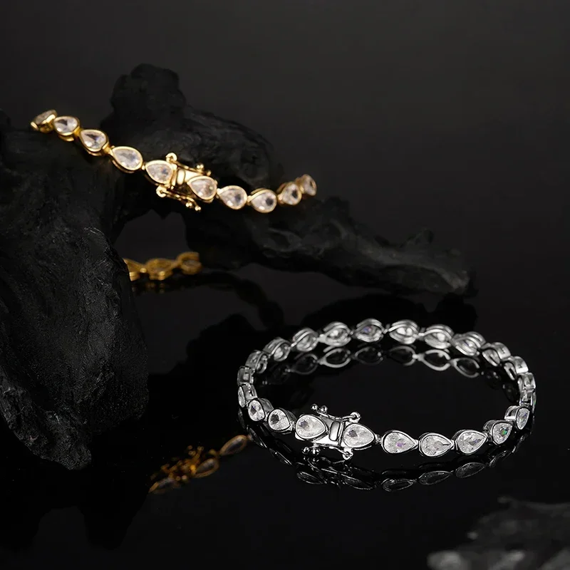NASIAPlated 18K Pear Zircon Moissanite Tennis Bracelet for Women Men 4*6mm Wedding Chain Bracelets Pure GRA S925 Silver 2026