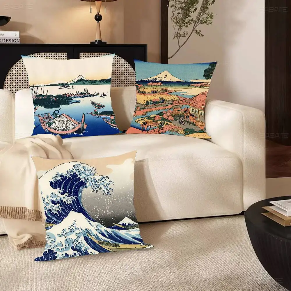 Japan Mount Fuji Ukiyo-e Retro Pillow Case Fashion Square Pillowcase Bedroom Sofa Room Ins Decoration Leisure