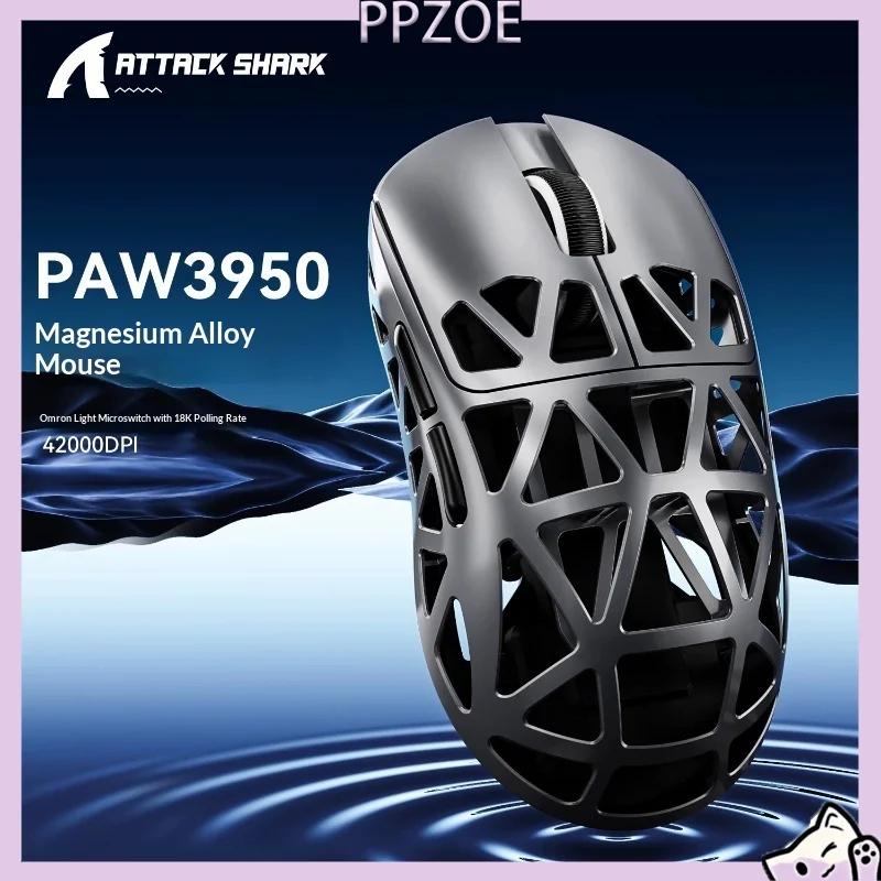 Attack Shark R2 PAW3950 Gaming Mouse,Magnesium Alloy Hollow Out Lightweight Tri-Mode Wireless Mouse,Optical Micro Switch 8KHz