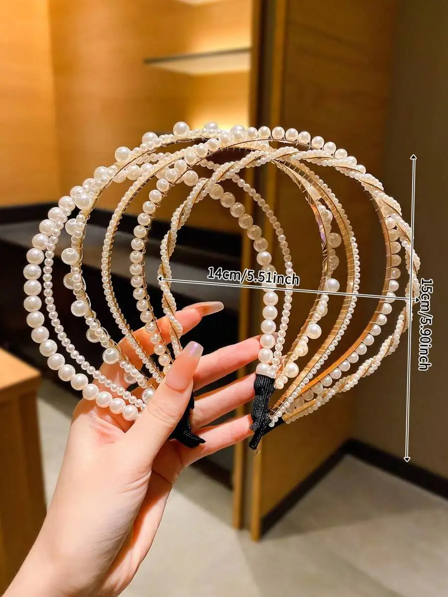 

5pcs Stylish Multi-Strand Imitation Pearl Hairbands For Women And Girls
