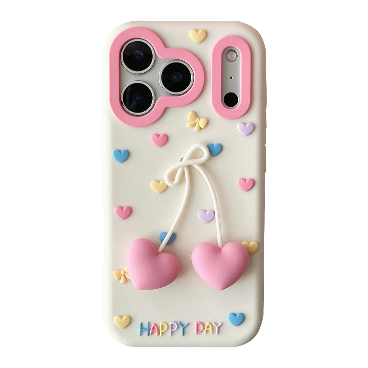

Cover for iPhone 13 14 15 16 17 Pro Max 3D Pink Love heart and high qulity silicone phone case protective Skins shockproof Shell