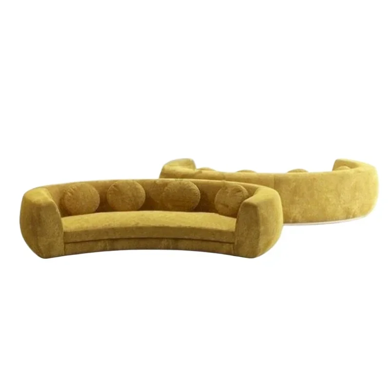 

Modern ginger flannel three-person sofa, model club creative curved leisure sofa