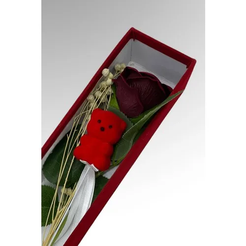 The Bouqet Velvet Windowed In The Box Artificial Rose arrangement burgundy