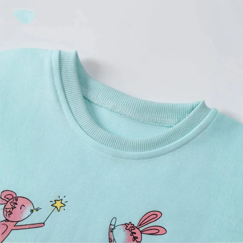 2-8T Girls Sweatshirts Cartoon Animal Print Hoodies Kids Mesh Hem Long Sleeve Pullover Cute Dancing Friends Casual Tops