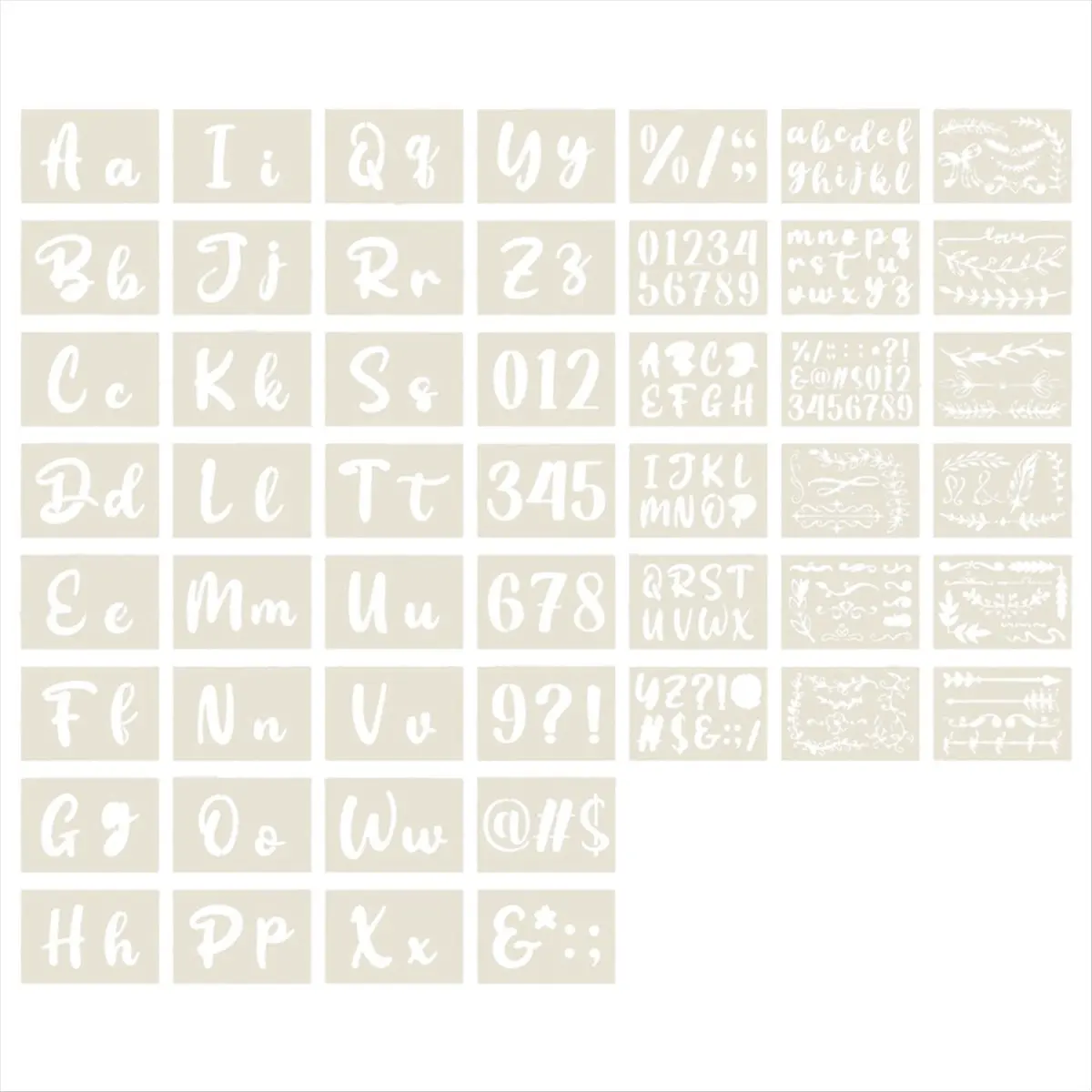 AA77 NEW  50PCS Calligraphy Stencil Alphabet - Reusable Cursive Stencil Alphabet Includes Letters, Numbers