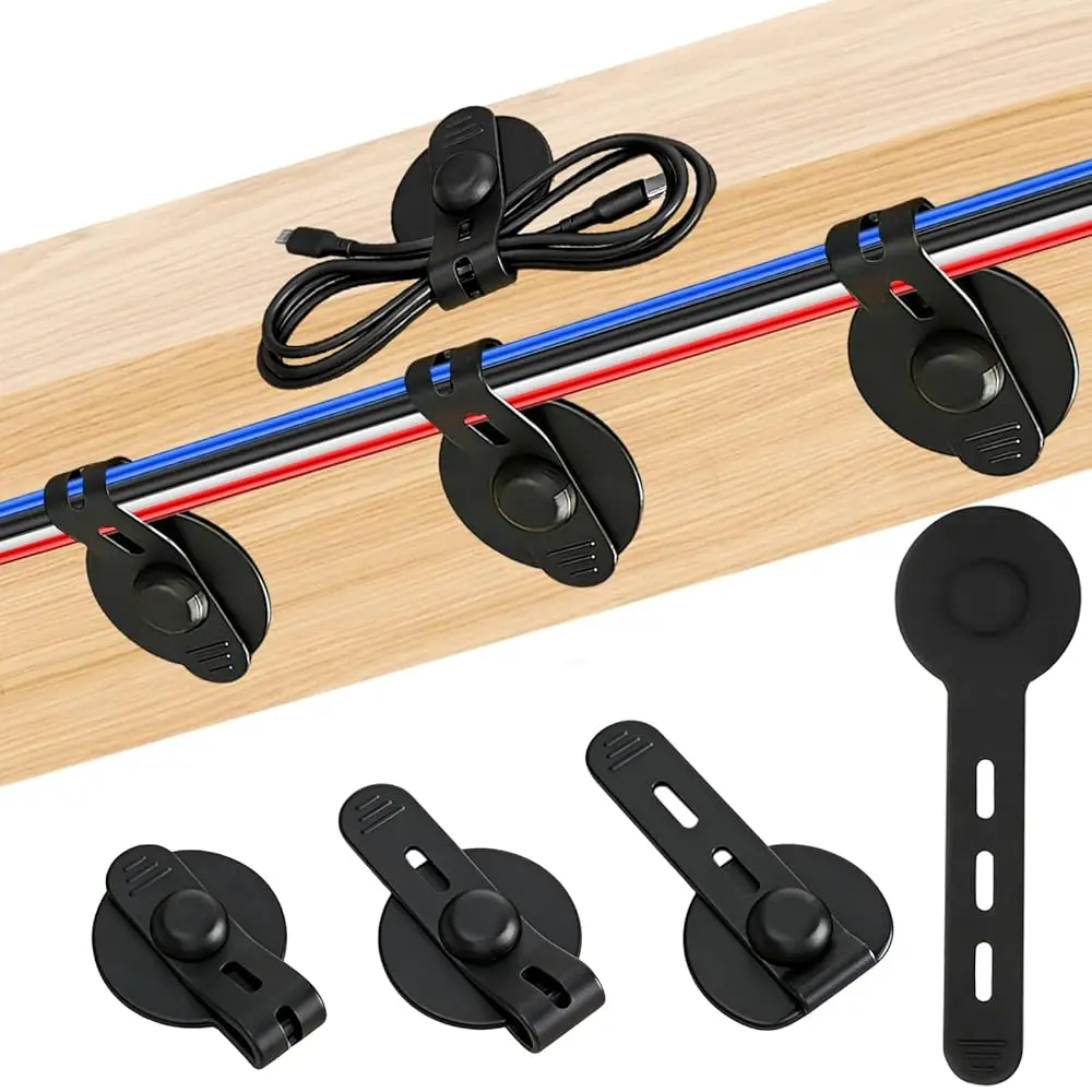 8Pcs Silicone Cable Straps, Self Adhesive Cable Management Under Desk, Reusable Cable Clip, Wire Organizers for Cords, Cord H