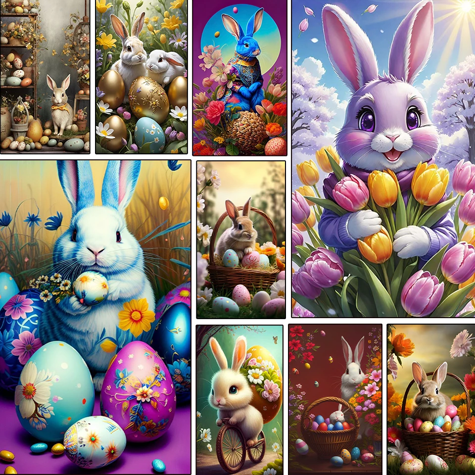 

New 2025 Easter Egg Rabbit 5DDIY Diamond Painting Cute Diamond Embroidery Rhinestone Animal Mosaic Picture Art Decoration Gift