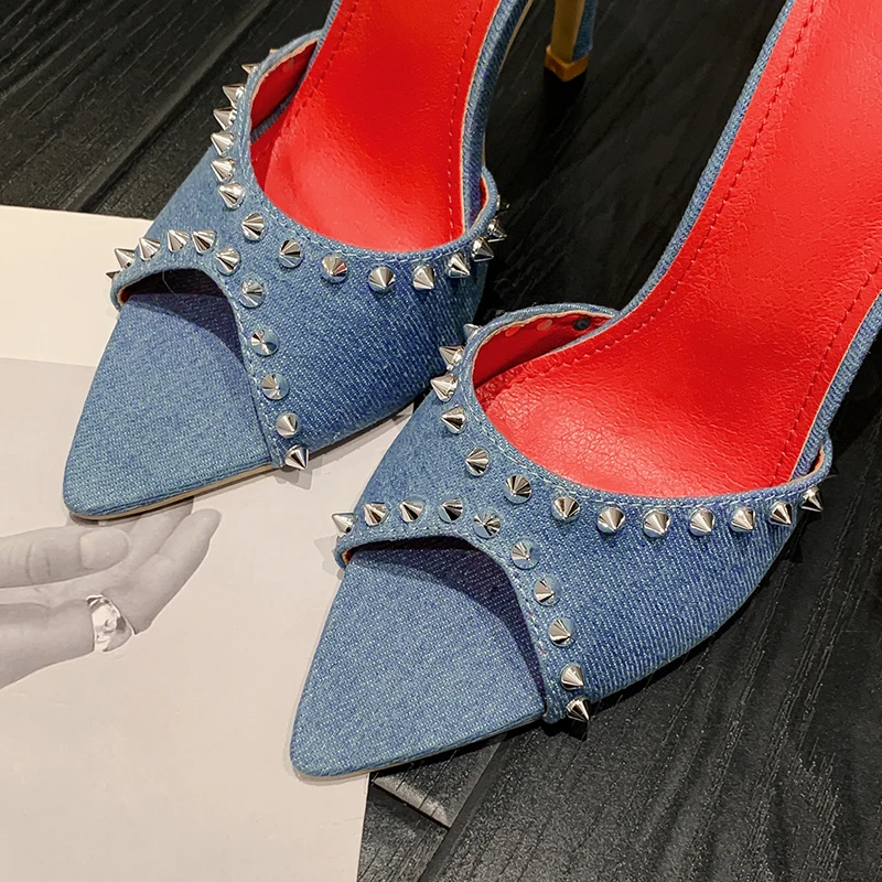 Kcenid Summer 2024 New Sexy Party Banquet Sandals For Women High Heels Shoes Fashion Rivet Slip On Pointed Toe Slippers Women