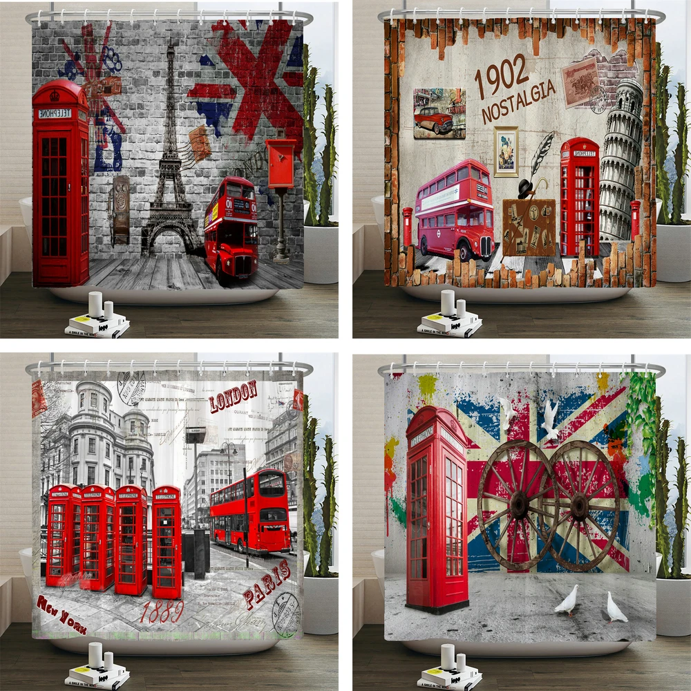 

Retro Nostalgic Style Shower Curtain Street View Bathtub Bath Curtain 180x180cm Polyester Waterproof Bathroom Curtain With Hooks