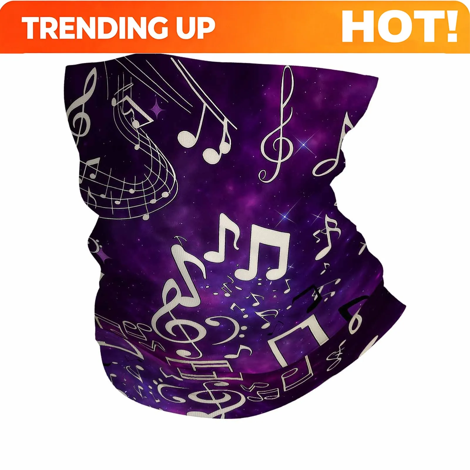 Customization Musical Notes, Purple Background, Starry Space Novel Design Multi Functional Print Scarf Suitable Outdoor Men