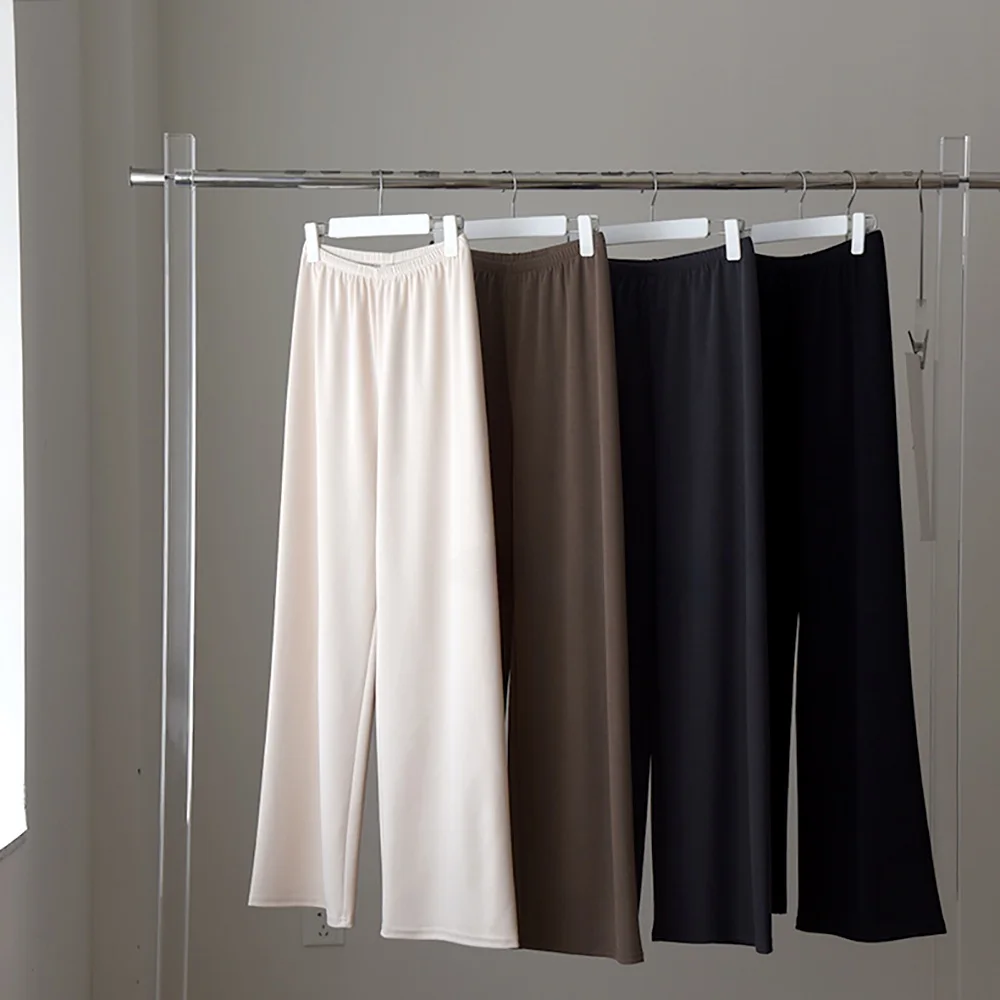 Ultra bequeme Hose mit weitem Bein, elastischer Bund, schlankmachende, gerade geschnittene lange Hose, vielseitige Freizeithose für Damen