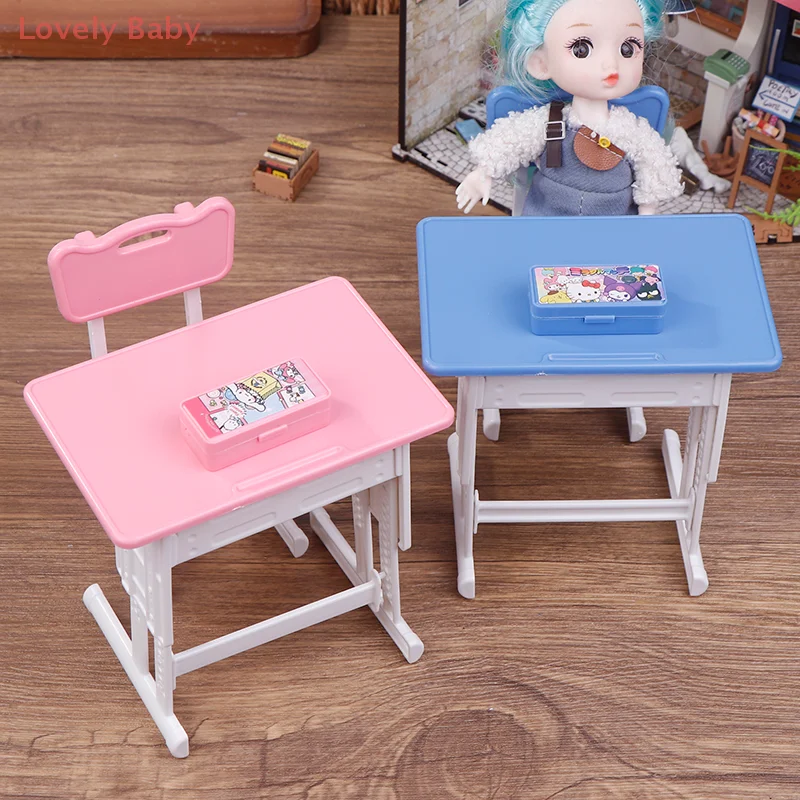 Sedia da scrivania scolastica modello giocattolo in miniatura e astuccio per set da gioco per casa delle bambole
