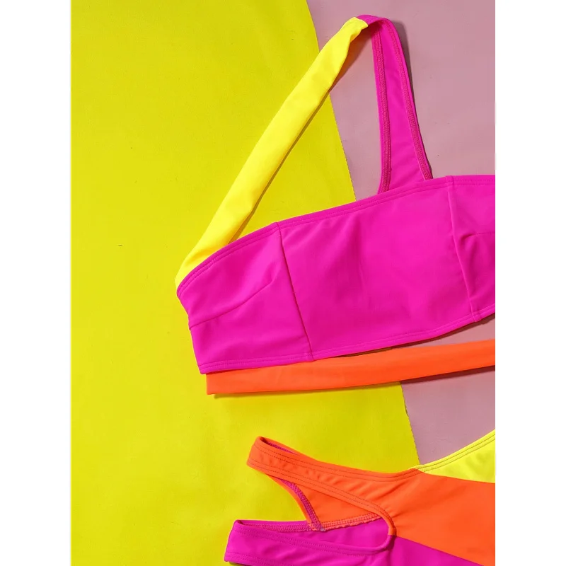 2024New Split Color warna kontras seksi Split SwimsuitD531RY