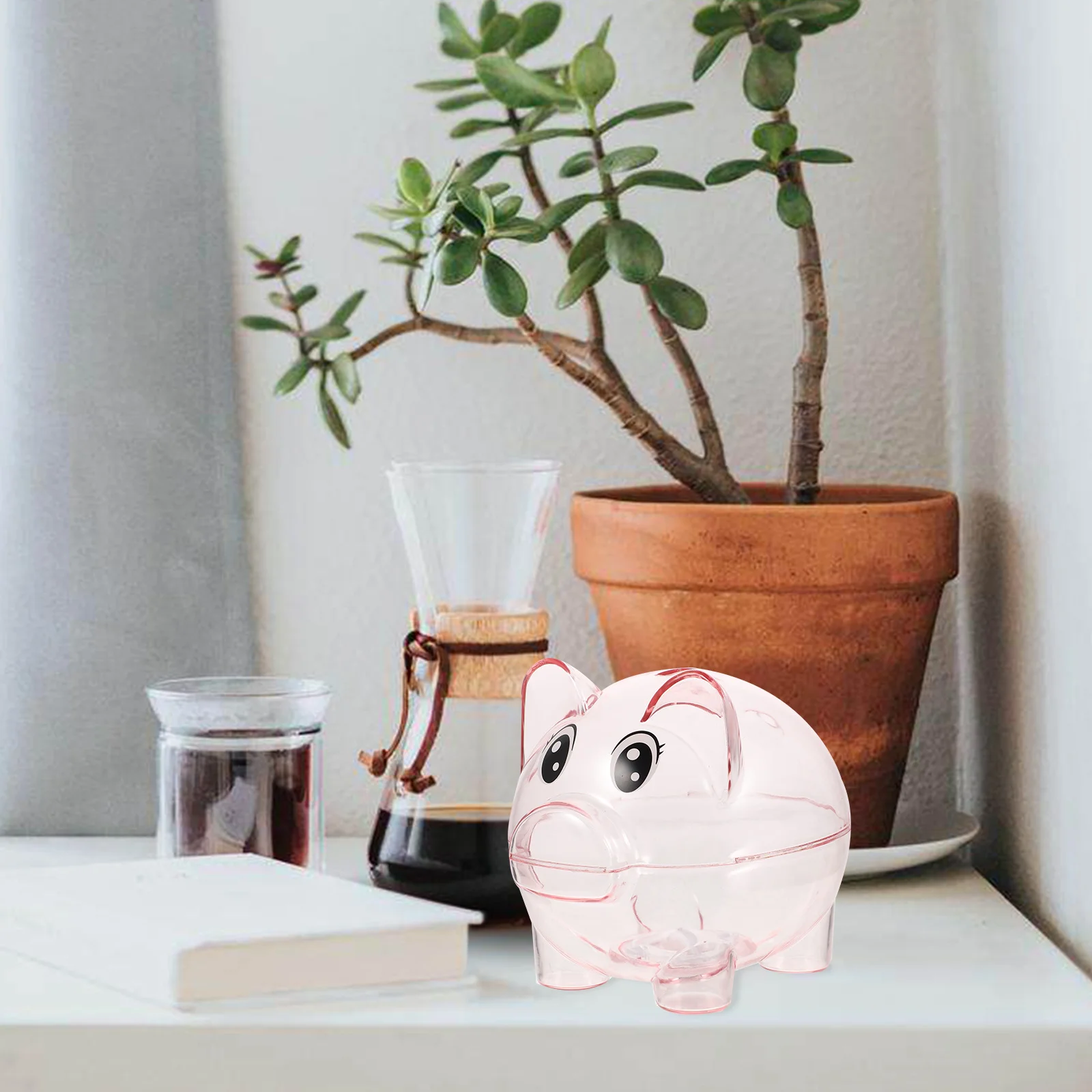 2Pcs Glass-Like Piggy Bank Clear Transparent Money Box for Kids Large Capacity Coin Storage Bedroom Desk Decor Item