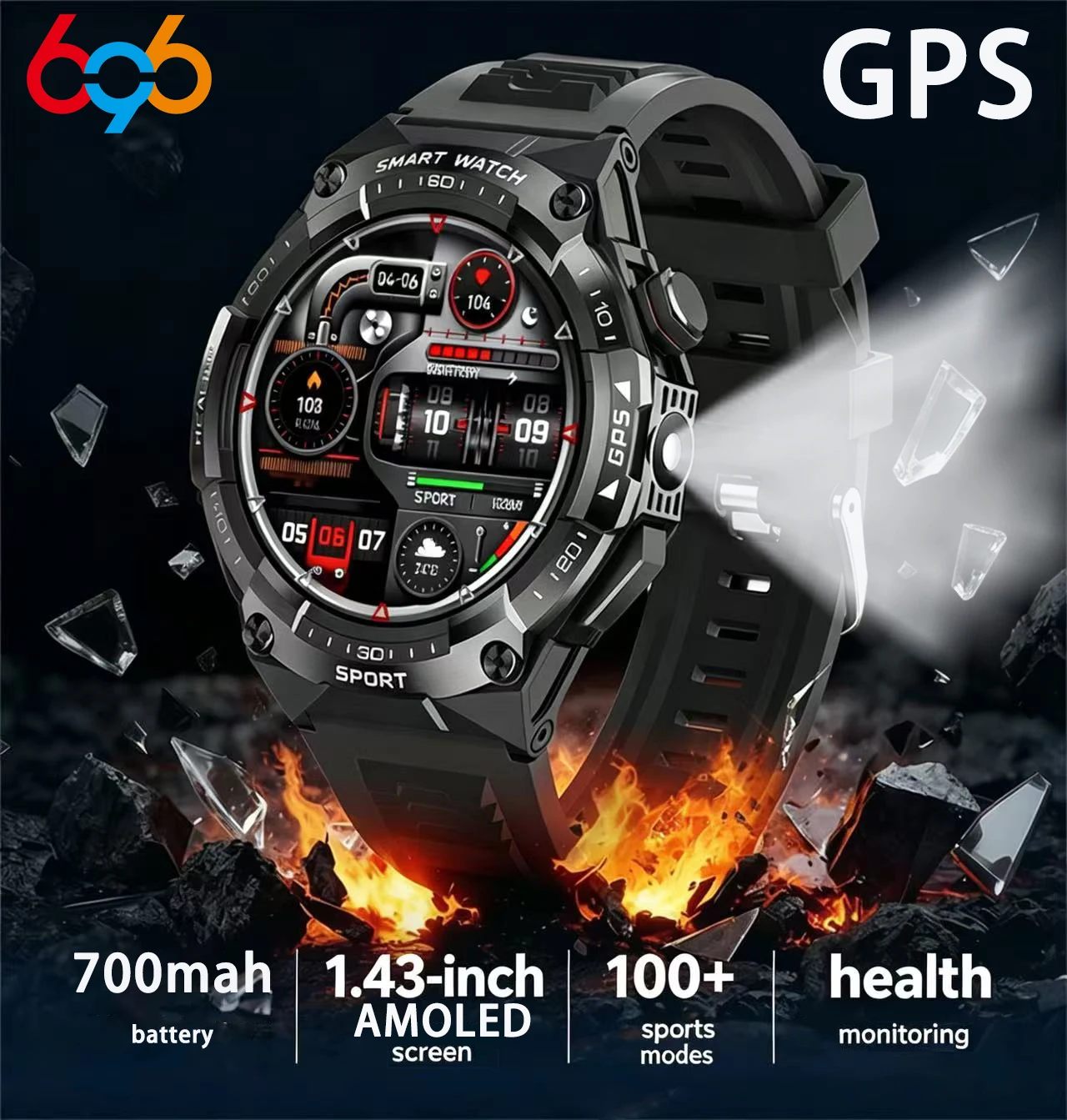 

Смарт-часы для мужчин с AMOLED-экраном 1,43 дюйма, GPS, компасом, Bluetooth-вызовами, функцией измерения пульса, водонепроницаемые, для активного отдыха