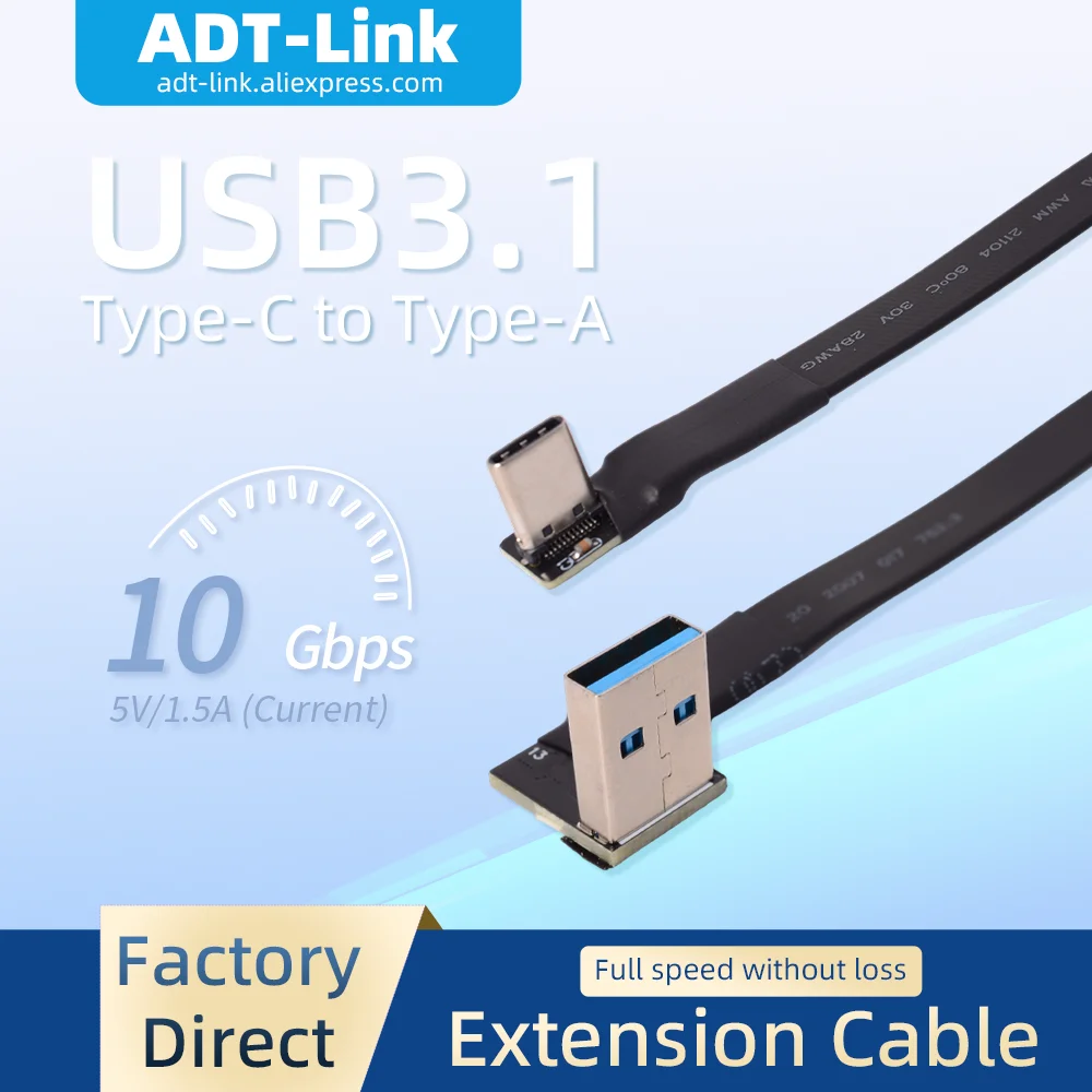 ADT-Link USB Type C double 90° USB C Cable Ribbon Flat Angled Up Down Left Right Type A USB 3.0 type-C Fast Charging Data Cable