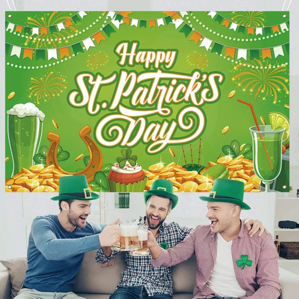 Green St. Patrick's Day Photography Backdrop Polyester Festive Happy St. Patrick’s Day Background Celebrate