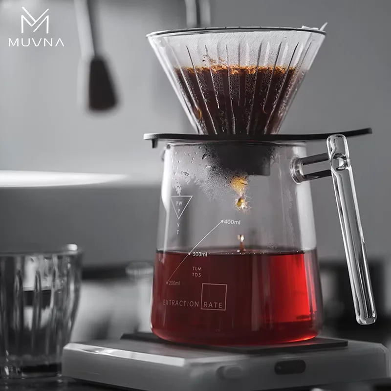 MUVNA Coffee Pour Over Coffee Maker Set/High Temperature Borosilicate Glass,Reusable Filters,500ml Brew Coffee Utensils