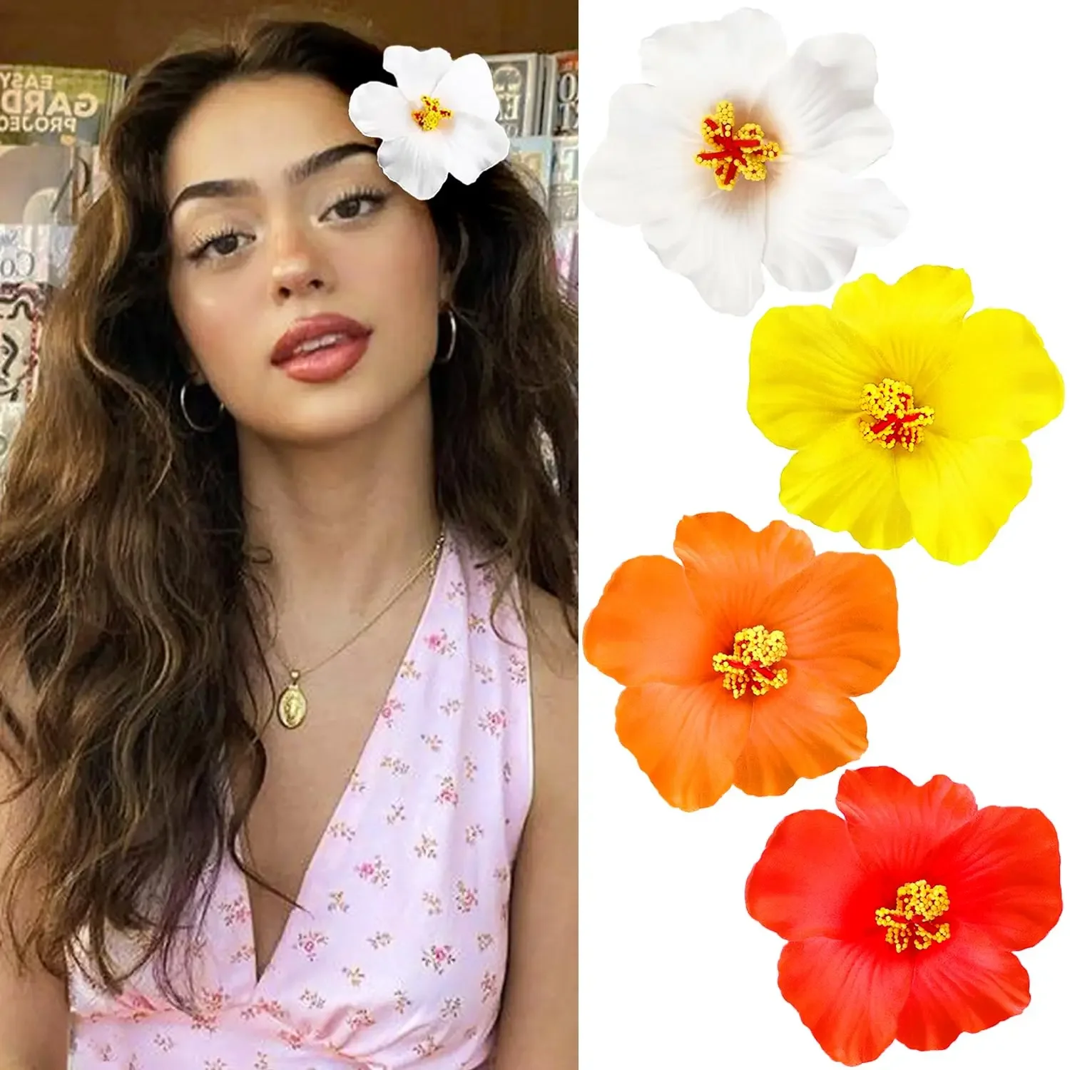 

24pcs Hawaiian Hibiscus Flower Hair Clip Summer Beach Birthday Party Wedding Decoration Girls Egg Flowers Hairpin Accessories
