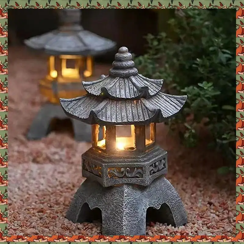

ABLQ Garden Accessory Ornament Solar Powered Resin Pagoda Lantern Palace Lanterns Tower Statue Solar Lamp Garden Decor C Easy To