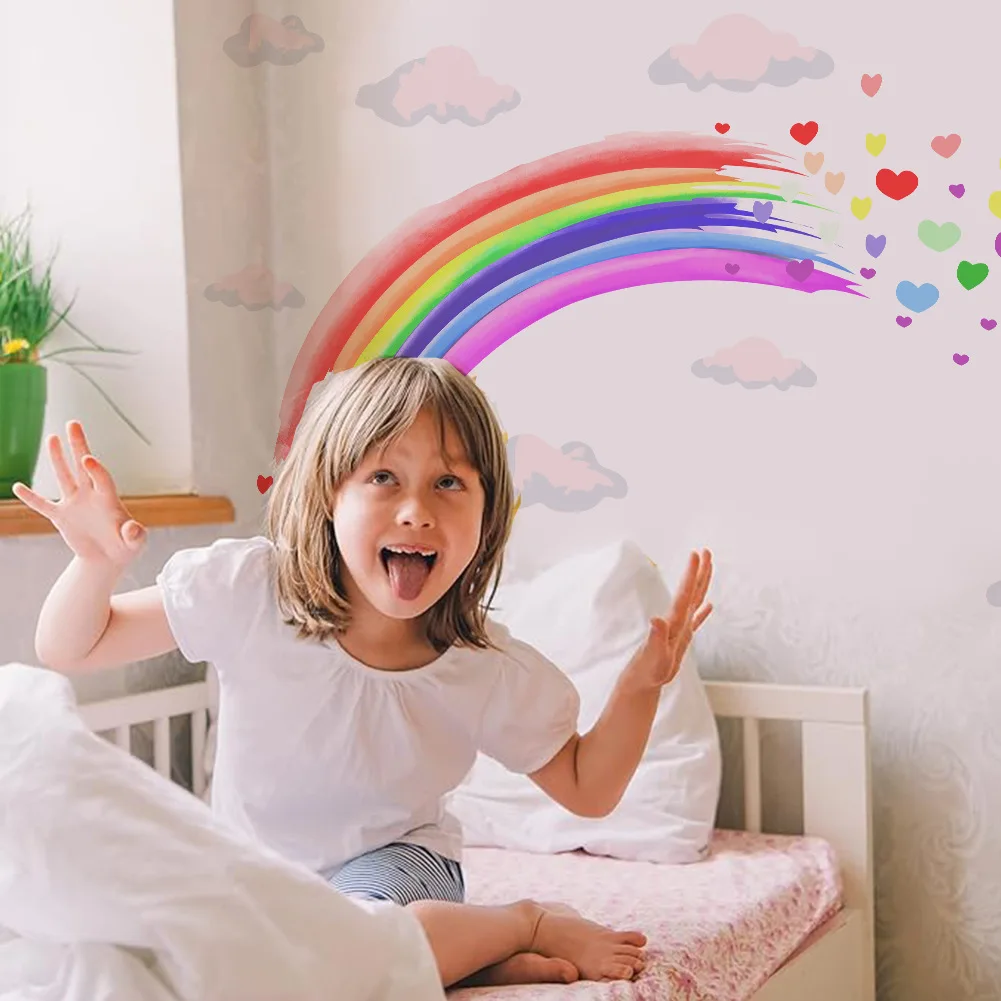 Cartoon rainbow heart wall sticker for kids room living room self adhesive wall decal