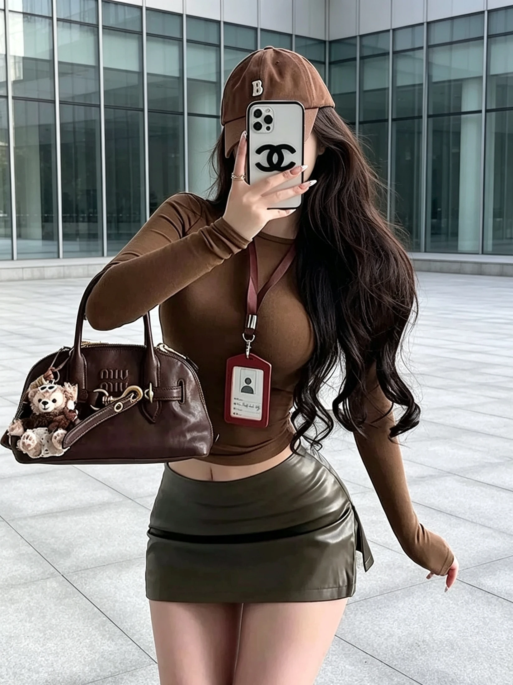 Low Waist Side Slit PU Leather  Skirt Women's Fashion Slim Fit Short Pants Skirt Trendy Anti-Light Walking Skirt