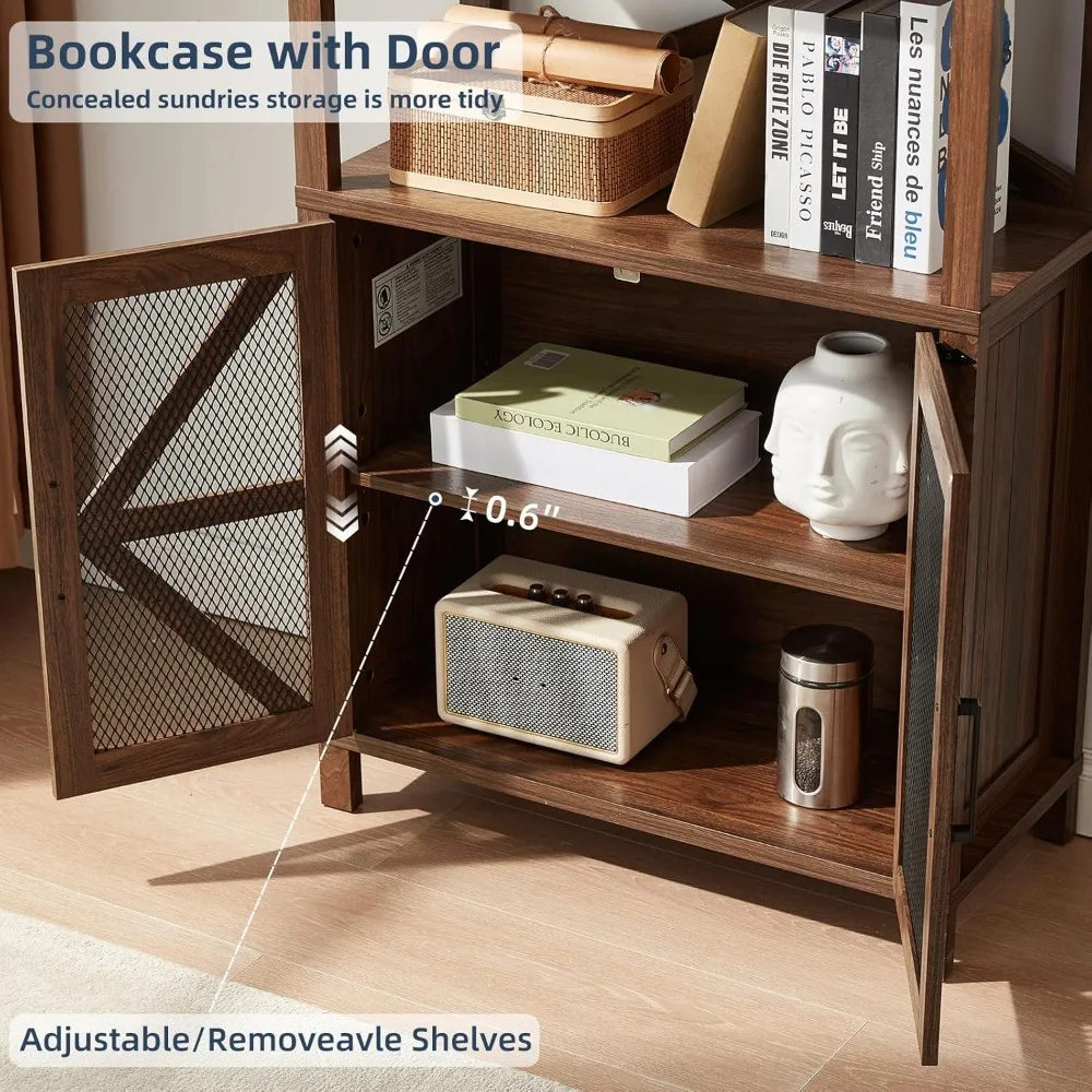 خزانة كتب طويلة 70 على طراز المزرعة مع أرفف قابلة للتعديل وخزانة تخزين باب الحظيرة