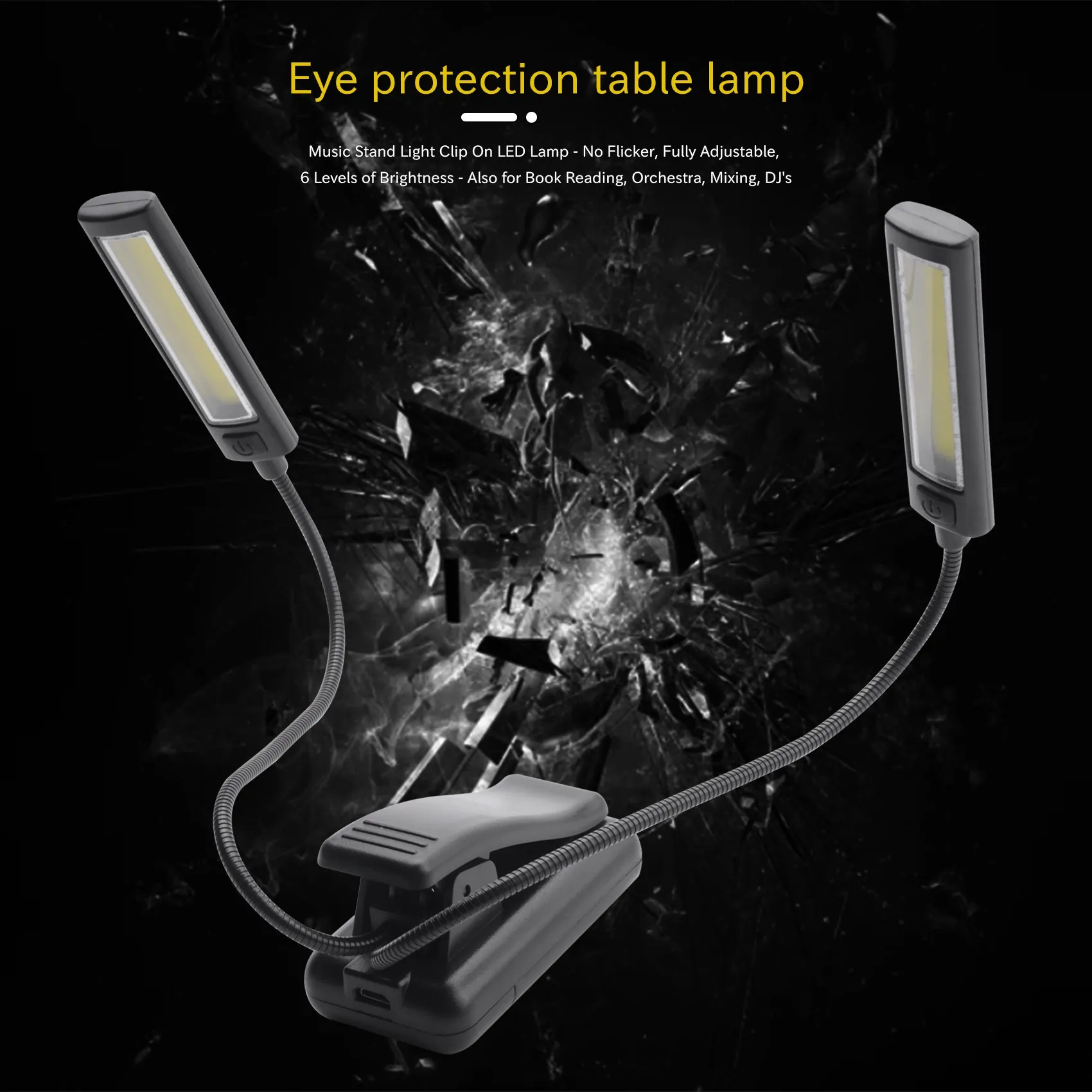 ABZV-Music Stand Light Clip On LED Lamp - No Flicker, Fully Adjustable, 6 Levels of Brightness - Also for Book Reading,